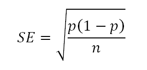 Equation: SE = sqrt( ( p ( 1 - p ) ) / n )