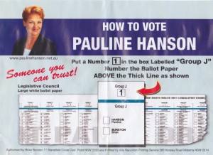 Pauline Hanson how-to-vote card