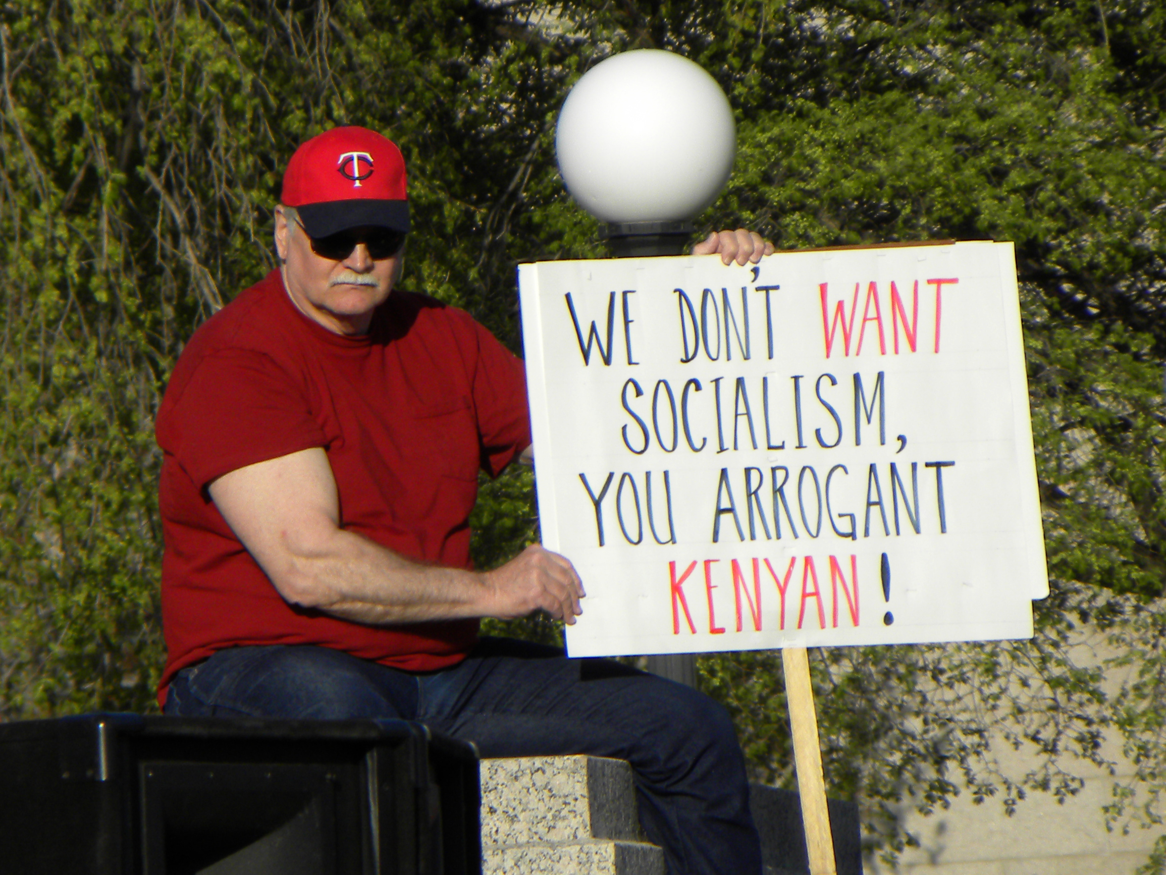 Tea Party protester with sign: ‘We don't WANT socialism, you arrogant KENYAN!’
