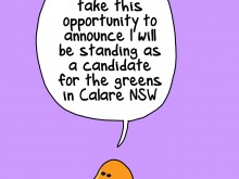 Cartoon announcing candidacy for the Greens in Calare NSW